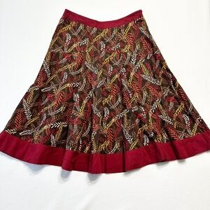 Cato Fashions Skirt Women’s Size 6 Maroon Fall Leaves A-Line with Zipper